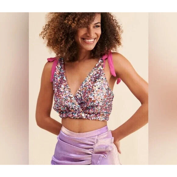 Free People Tops - NEW Free People Intimately Big Night Sequin Crop Top Pink Women's Small